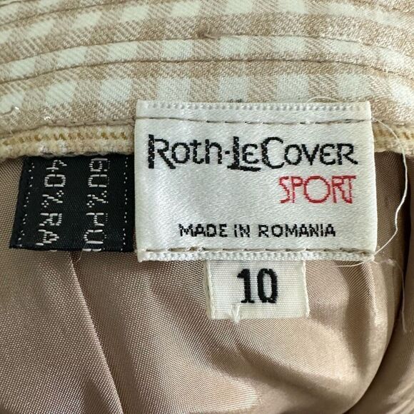 Vintage Roth Le Cover Women's 10 Gingham Plaid Midi Skirt Tan Modest Cottagecore - Picture 8 of 8